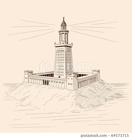 The lighthouse on the stone shore. The lighthouse on the stone shore. 64573715