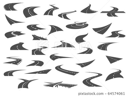 Asphalt highway road, path way black silhouettes 64574061