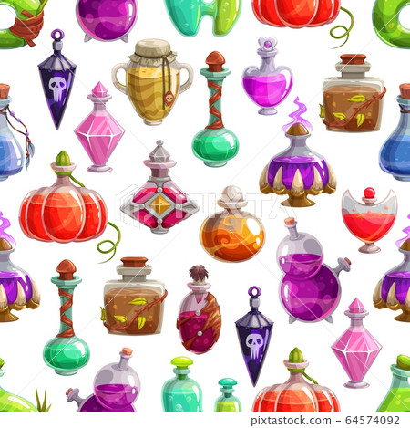 Bottles of Halloween potion seamless pattern 64574092