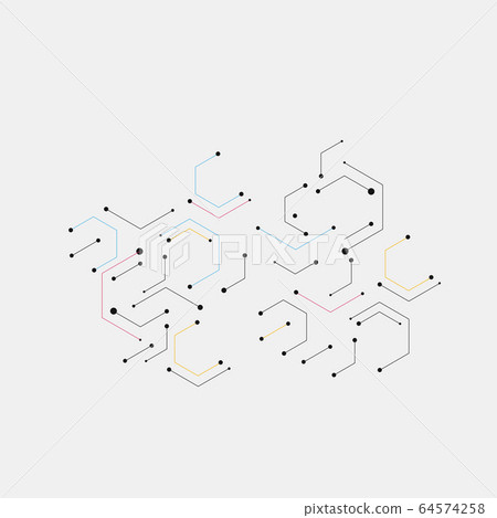 Geometric lines and dots. Modern hexagon background. Connection vector illustration and network cell pattern Geometric lines and dots. Modern hexagon background. Connection vector illustration and network cell pattern 64574258