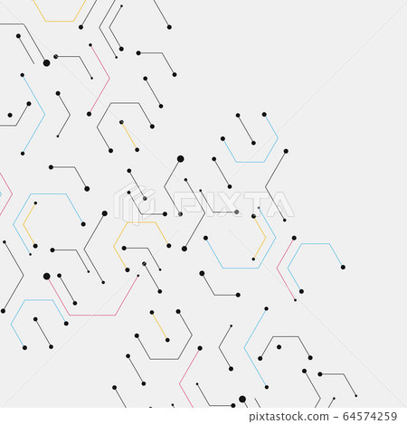 Geometric lines and dots. Modern hexagon background. Connection vector illustration and network cell pattern Geometric lines and dots. Modern hexagon background. Connection vector illustration and network cell pattern 64574259