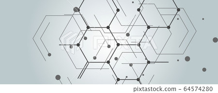 Geometric lines and dots pattern. Modern hexagons and cells background. Connection vector illustration 64574280