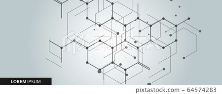 Vector network hexagon and connected cells background 64574283