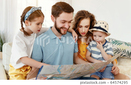 Happy family with map  planning travel. 64574295