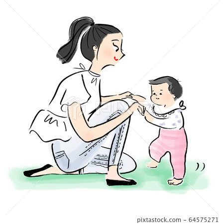 Woman taking the hand of a toddler 64575271