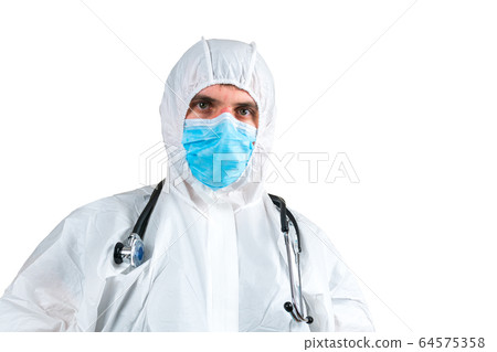 Male doctor in white protective suit 64575358