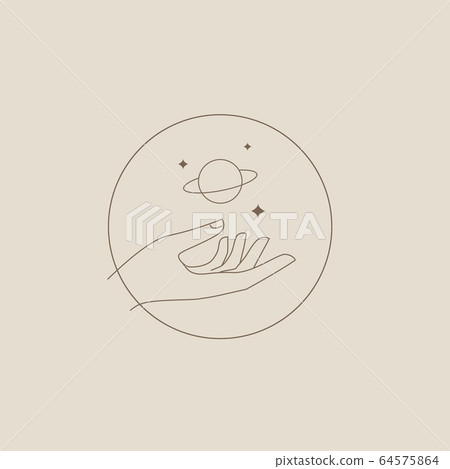 Hand with universe, planet, space logo Hand with universe, planet, space logo 64575864