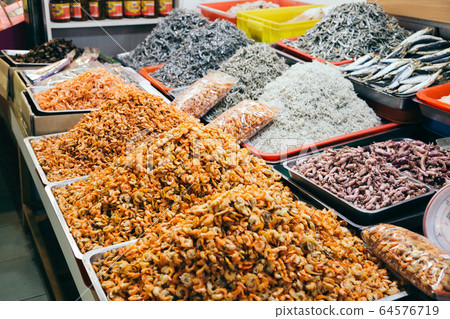 Dried fish market at Yehliu Geopark in Taiwan 64576719