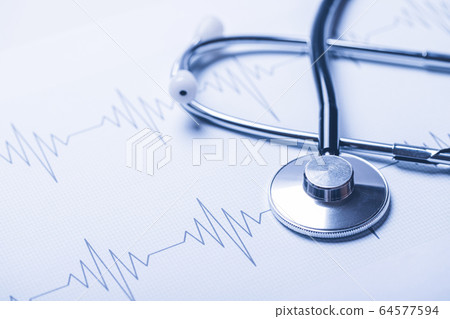 Electrocardiogram and stethoscope 64577594
