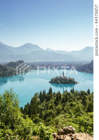 Lake Bled panoramic view in Slovenia Lake Bled panoramic view in Slovenia 64578857