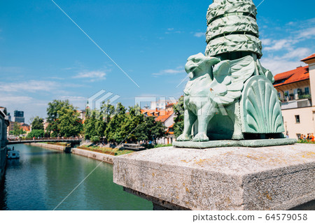 Ljubljana symbol dragon sculpture at Dragon Bridge Zmajski most in Ljubljana, Slovenia Ljubljana symbol dragon sculpture at Dragon Bridge Zmajski most in Ljubljana, Slovenia 64579058