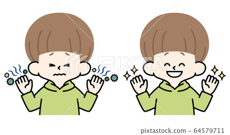 男孩骯髒的手乾淨的手 男孩骯髒的手乾淨的手 64579711