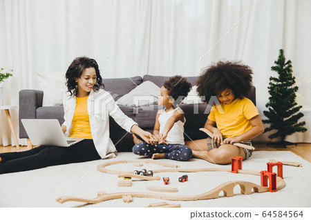 work from home or work at home family mother and children happy together 64584564