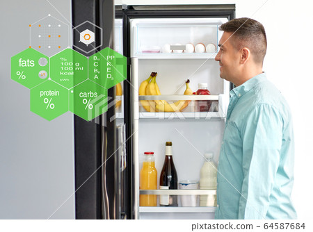man looking for food in fridge at kitchen man looking for food in fridge at kitchen 64587684