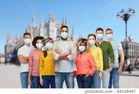 people wearing protective medical mask in italy 64588487
