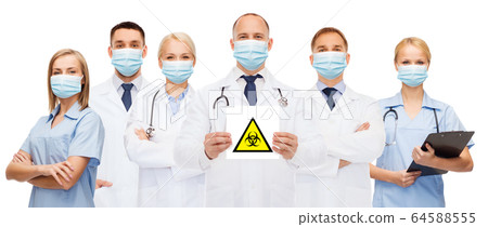 doctors in medical masks with biohazard sign doctors in medical masks with biohazard sign 64588555