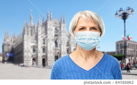 senior woman in protective medical mask in italy senior woman in protective medical mask in italy 64588862