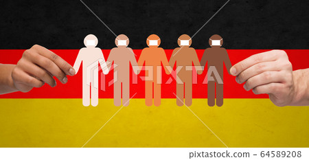 hands holding people chain in medical masks hands holding people chain in medical masks 64589208