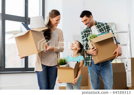 happy family with child moving to new home happy family with child moving to new home 64589313