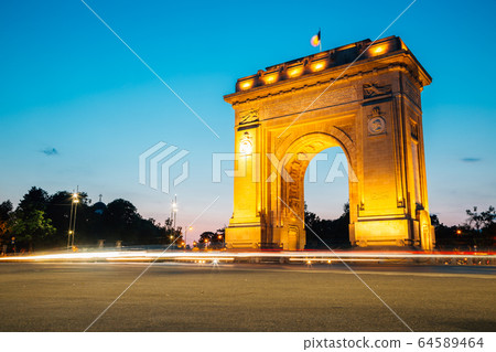 Arcul de Triumf at night in Bucharest, Romania Arcul de Triumf at night in Bucharest, Romania 64589464