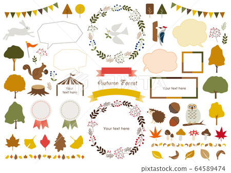 秋天的森林秋天的森林圖框架材料集 64589474
