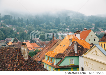 Sighisoara old town panorama view in Romania 64589548