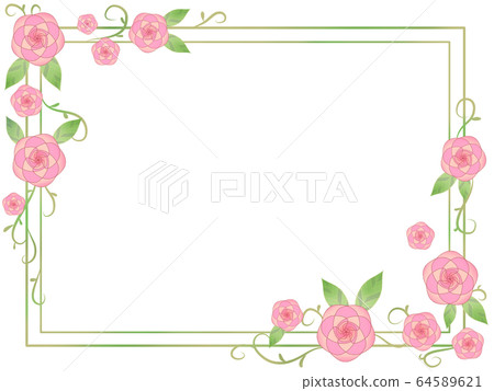 Pink flowers and leaves frame - Stock Illustration [64589621] - PIXTA