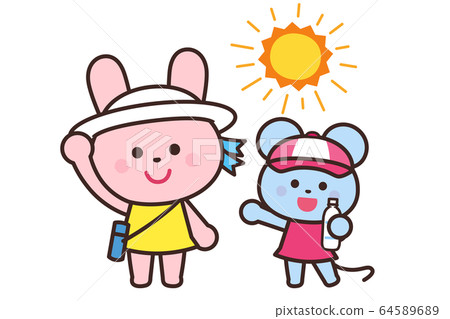 Prevention of heat stroke / Wearing a hat / hydration / Rabbit and mouse 64589689