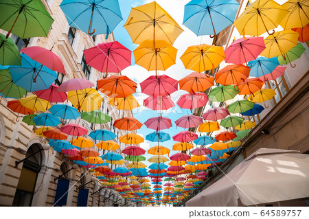 Colorful umbrellas street Strada Alba Iulia in Timisoara, Romania Colorful umbrellas street Strada Alba Iulia in Timisoara, Romania 64589757
