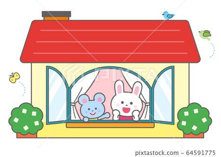 兔子和老鼠從窗戶往外看/室內通風 64591775