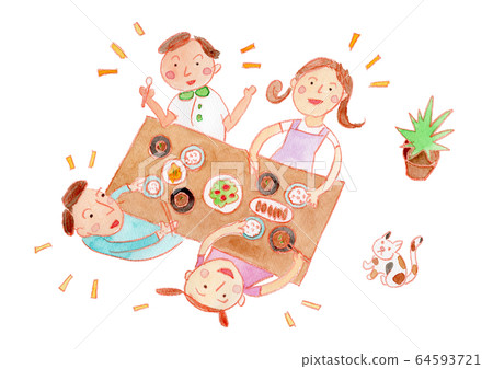 Family meal watercolor 64593721