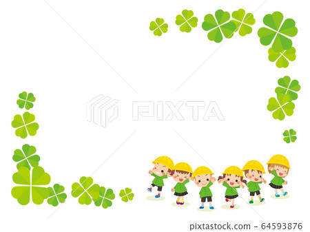 可愛的幼兒園和四葉草框架 64593876