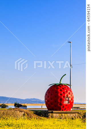 Fruit bus stop: Strawberries and rape blossoms evening view [Onagai Town, Isahaya City, Nagasaki Prefecture] 64594154