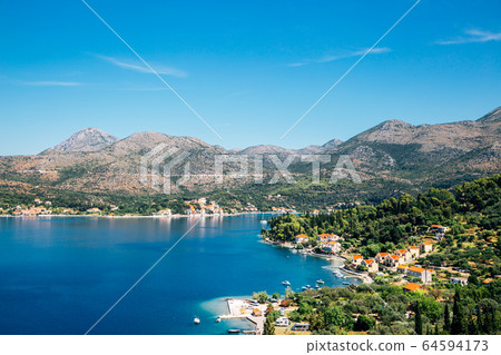 Adriatic sea and mountain scenery from Bosnia and Herzegovina to Croatia 64594173