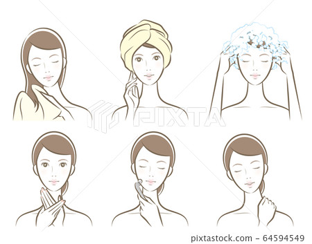 Illustration of a woman doing skincare Illustration of a woman doing skincare 64594549