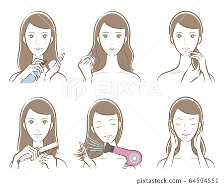 Illustration of a woman doing hair care Illustration of a woman doing hair care 64594551