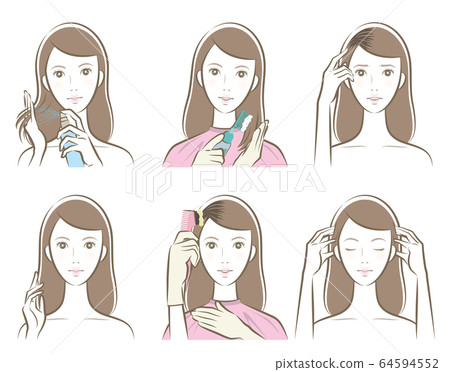 Illustration of a woman doing hair care Illustration of a woman doing hair care 64594552