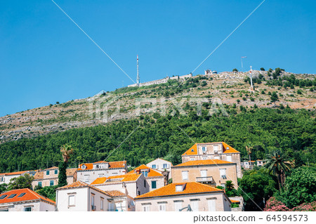 Dubrovnik Cable Car and old town houses in Croatia 64594573