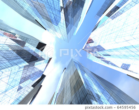 CG illustration three-dimensional rectangular building condominium radial tilt CG illustration three-dimensional rectangular building condominium radial tilt 64595456