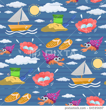 Summer beach seamless pattern. Vector background - Stock Illustration ...