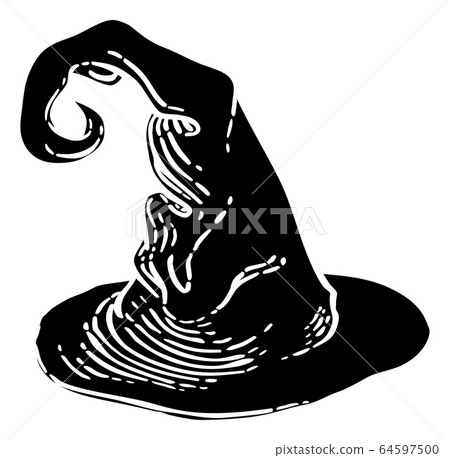 Halloween Witch Hat Woodcut Style Halloween Witch Hat Woodcut Style 64597500