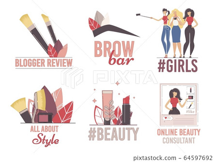 Beauty Blogger Channel Flat Vector Logo Set Beauty Blogger Channel Flat Vector Logo Set 64597692