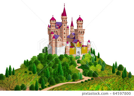Illustration of a European castle on a hill Illustration of a European castle on a hill 64597800