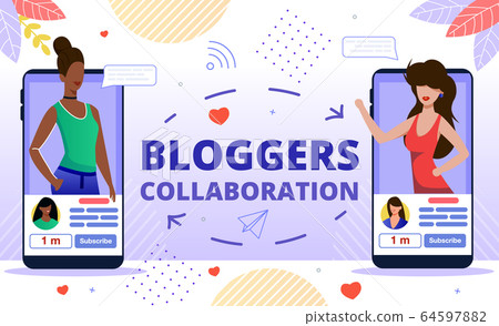 Popular Bloggers Collaboration Flat Vector Concept Popular Bloggers Collaboration Flat Vector Concept 64597882