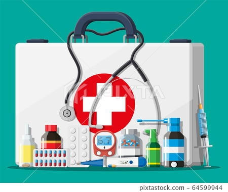 Medical first aid kit with different pills devices 64599944