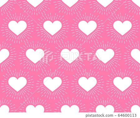 Seamless pattern. White Heart with rays on pink background. Vector illustration. The idea for holiday designs, greeting cards, holiday prints, designer packaging, stylish textile, etc. Seamless pattern. White Heart with rays on pink background. Vector illustration. The idea for holiday designs, greeting cards, holiday prints, designer packaging, stylish textile, etc. 64600113