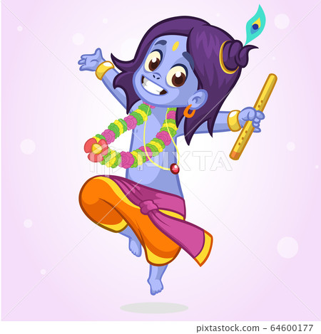 Little cartoon Krishna with a flute illustration Little cartoon Krishna with a flute illustration 64600177