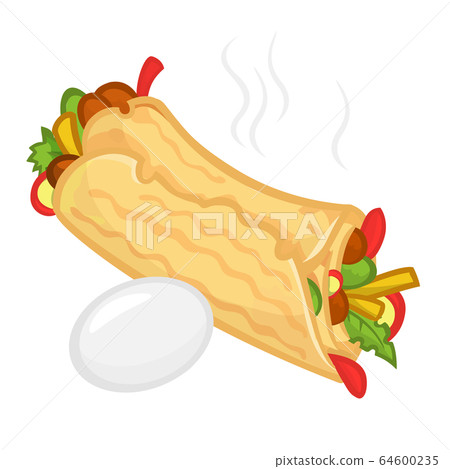 Cartoon falafel roll and egg icon. Street food icons. Vector illustration isolated on white Cartoon falafel roll and egg icon. Street food icons. Vector illustration isolated on white 64600235