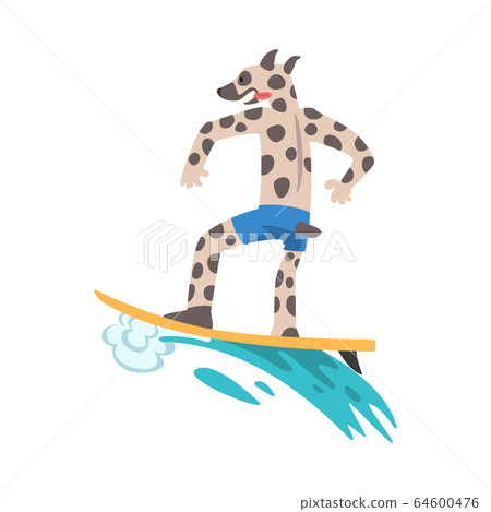 Sportive Dog Surfboarding, Animal Athlete Character Doing Sports Vector Illustration Sportive Dog Surfboarding, Animal Athlete Character Doing Sports Vector Illustration 64600476