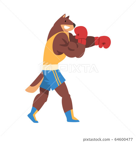 Powerful Dog Boxing with Gloves, Sportive Animal Character Wearing Uniform Doing Sports Vector Illustration 64600477